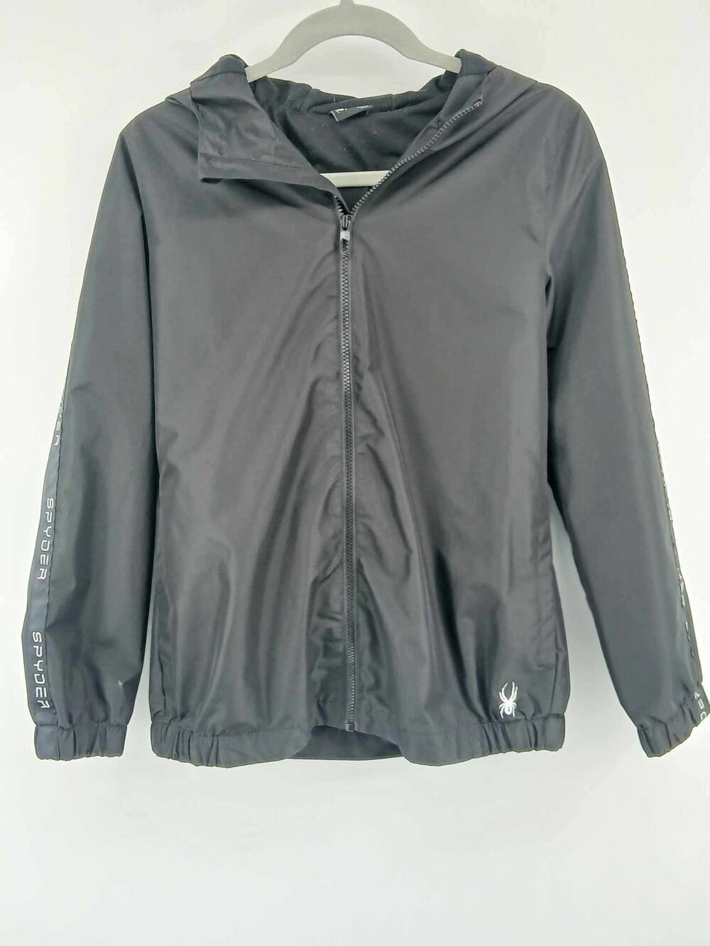 Black windbreaker jacket, Spyder, hooded full-zip style